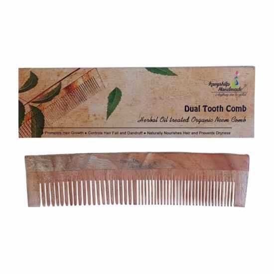  Wooden Oil Treated Neem DualTooth Comb, Pack Of 1 Comb For Hair Growth